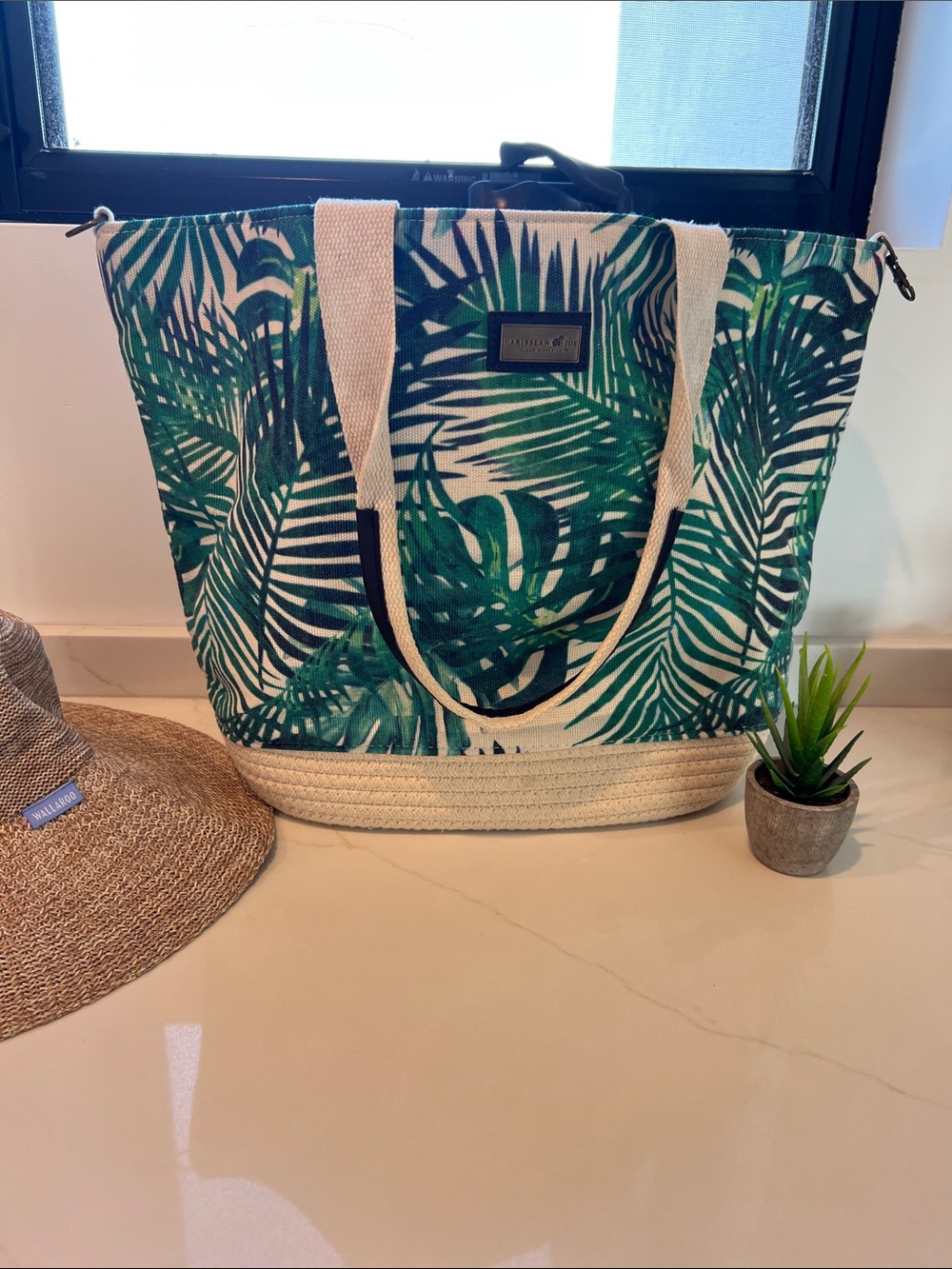 Caribbean Joe Canvas Palm-Print Tote Bag - Green